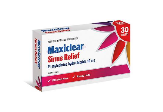 Maxiclear Sinus Relief (Phenylephrine hydrochloride 10mg) 30 tablets